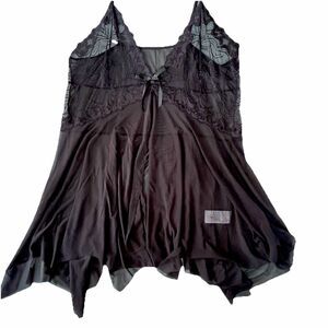 Sheer Black Negligee Baby Doll Size 5X Flowing Sexy Satin Tie Romantic